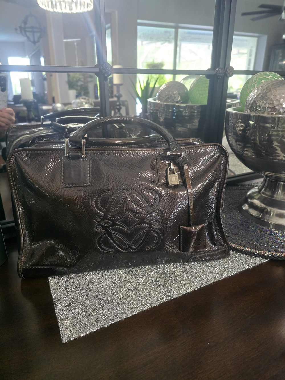Loewe Patent Leather Top-Handle Satchel in Dark Brown - Picture 2 of 16